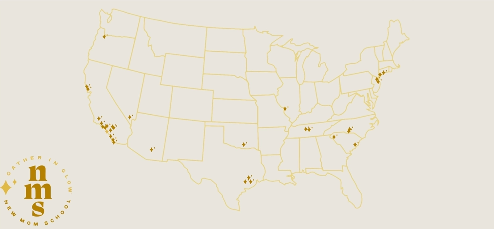 map-june-2025 New Mom School's locations.