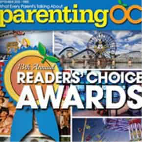 Parenting OC magazine cover featuring the 13th Annual Readers’ Choice Awards with images of family attractions.