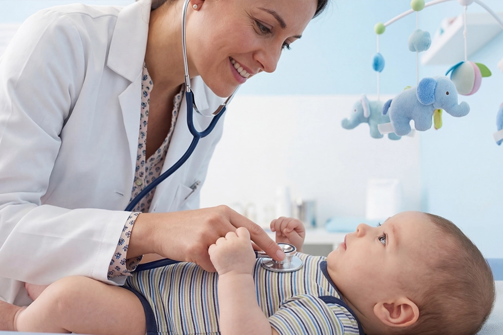 Best Pediatricians in Katy Texas for Newborn Care Pediatrician examining a baby during a newborn wellness checkup in Katy, Texas.